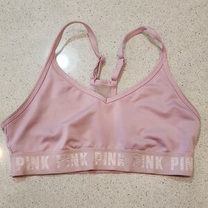 PINK Victoria's Secret Pale Pink Logo Band Bralette Sport Bra Small